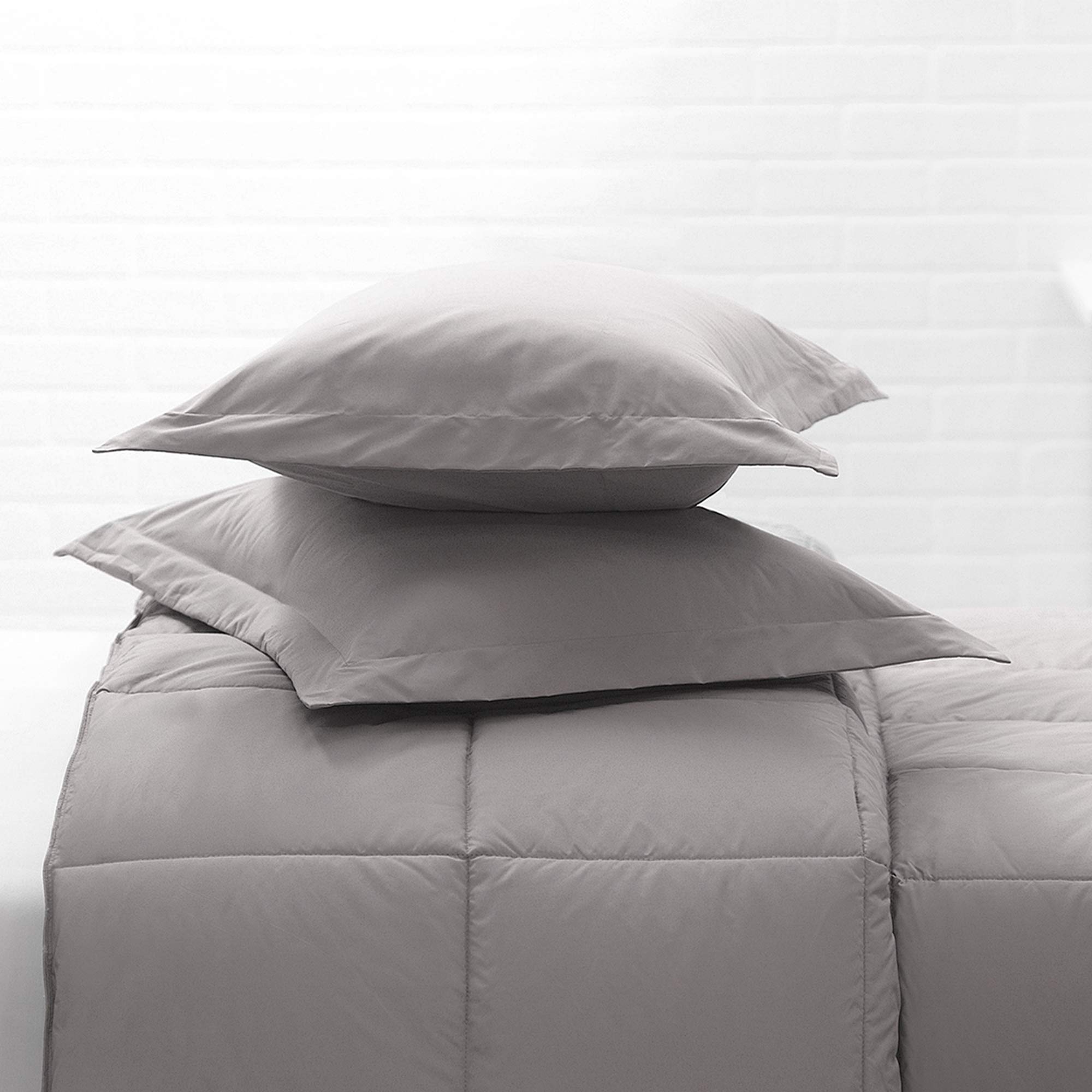 Allied Essentials Cotton Twill Sham Pair (Soft Grey, Standard) - Premium Bedding Pillow Covers for Comfortable Sleep & Home Decor