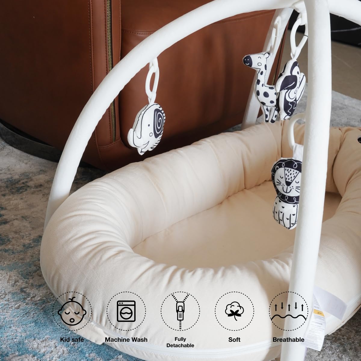 Premium Baby Lounger & Infant Nest - 100% Cotton Portable Travel Bed for Newborns 0-12 Months | Soft & Breathable Crib Cover for Boys & Girls | Perfect for Nursery, Travel & On-the-Go Parenting (Creamy White)