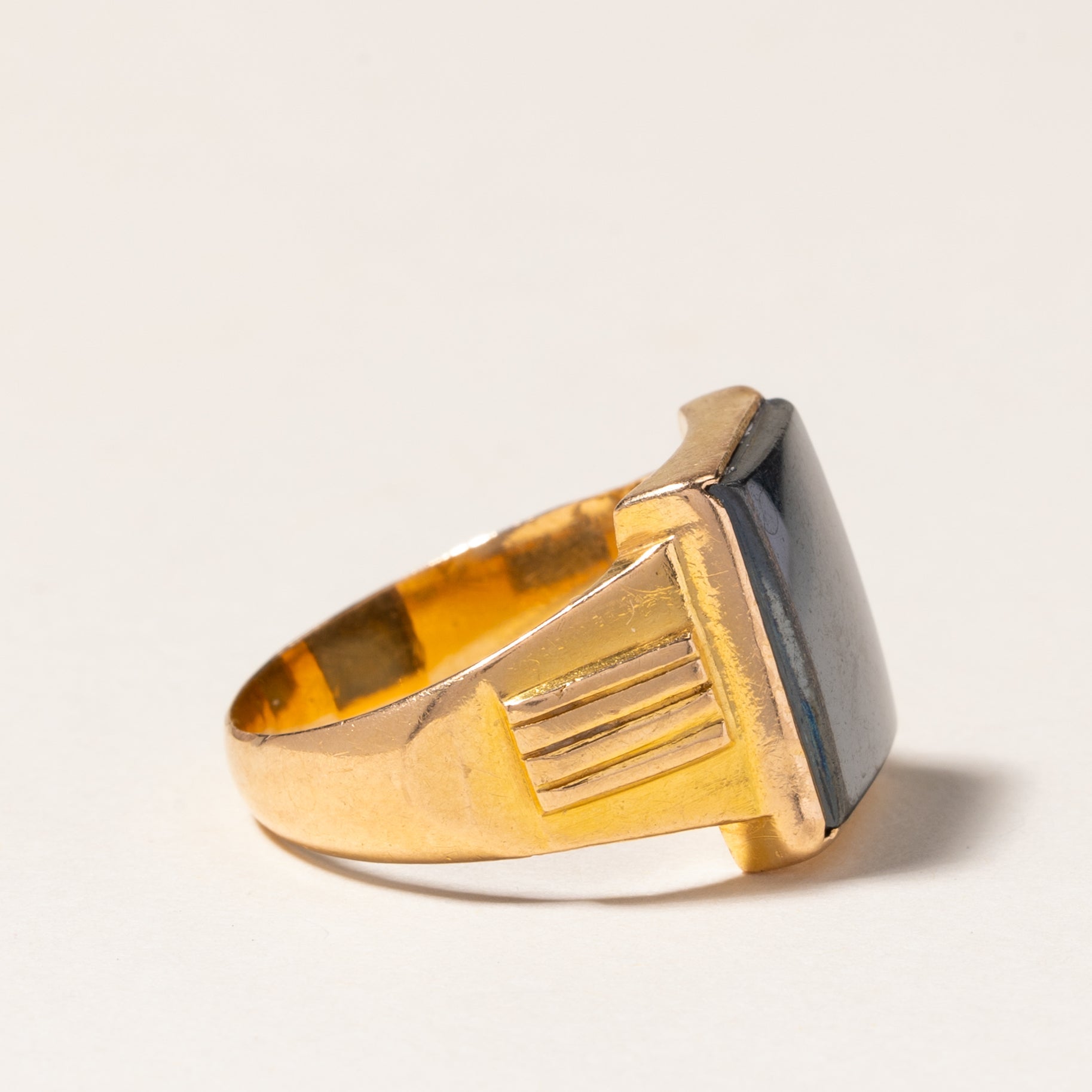 Hematite Grooved Signet Ring for Men & Women | 6.44ct Natural Stone | Size 8.5 | Gothic Jewelry, Wedding Band, Everyday Fashion Statement