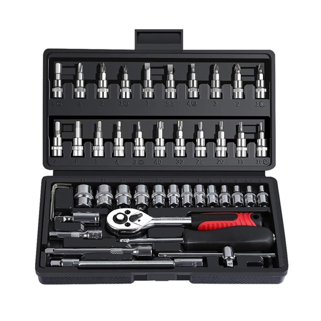 46-Piece Screwdriver and Socket Set - 1/4-Inch Ratchet Torque Wrench with Spanner - Complete Auto & Bicycle Repair Tool Kit for Car Maintenance, DIY Projects, and Home Improvement