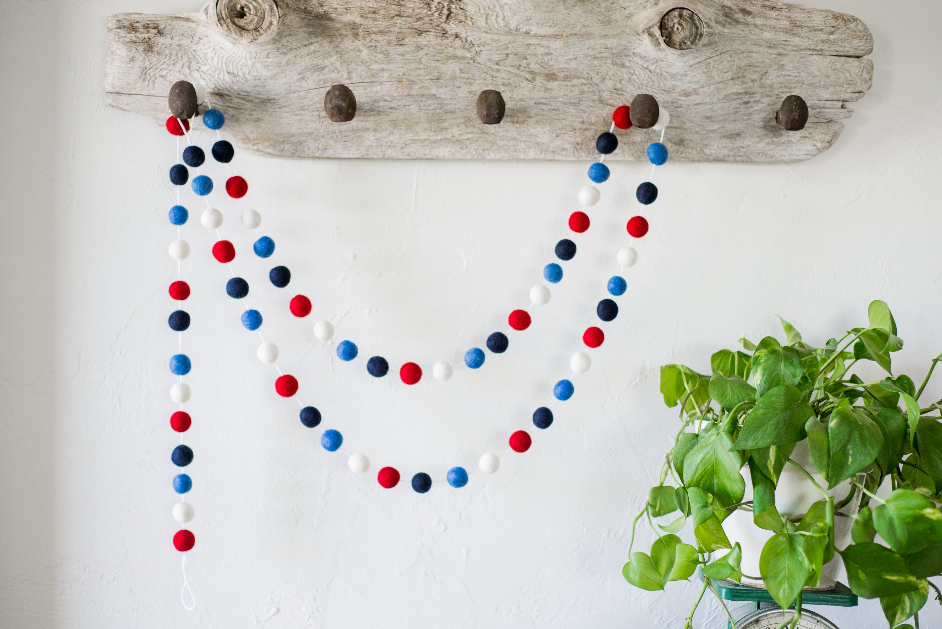 Red White and Blue Felt Ball Garland - Patriotic Party Decor for 4th of July, Baby Shower, Nursery, Wedding & Home Decoration