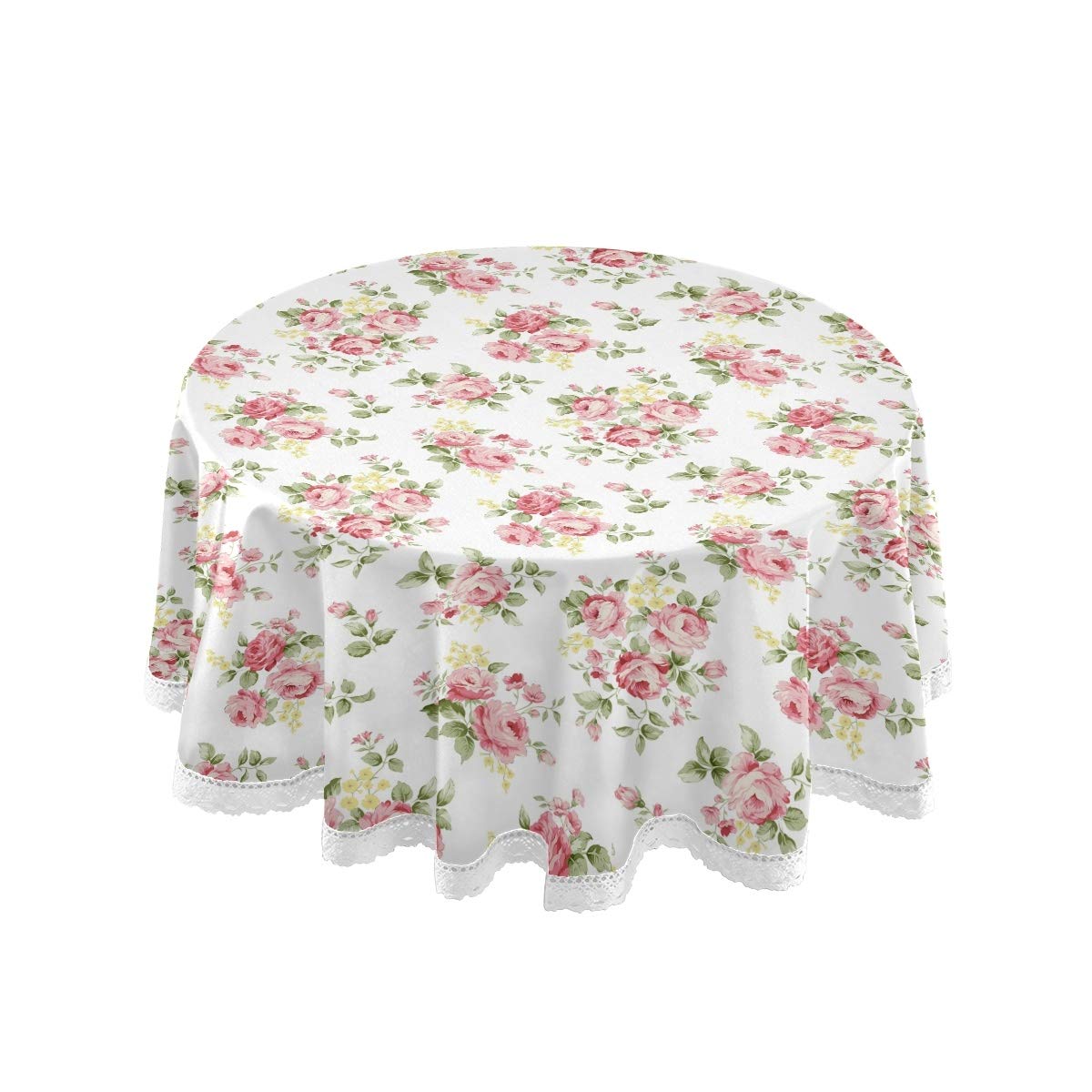 Senya Round Pink Rose Floral Tablecloth - 60 Inch Diameter Polyester Table Cover | Heat & Slip Resistant | Perfect for Holiday Dining, Thanksgiving, Christmas Decor & Outdoor Picnics | Elegant Table Setting for Parties & Home Decor