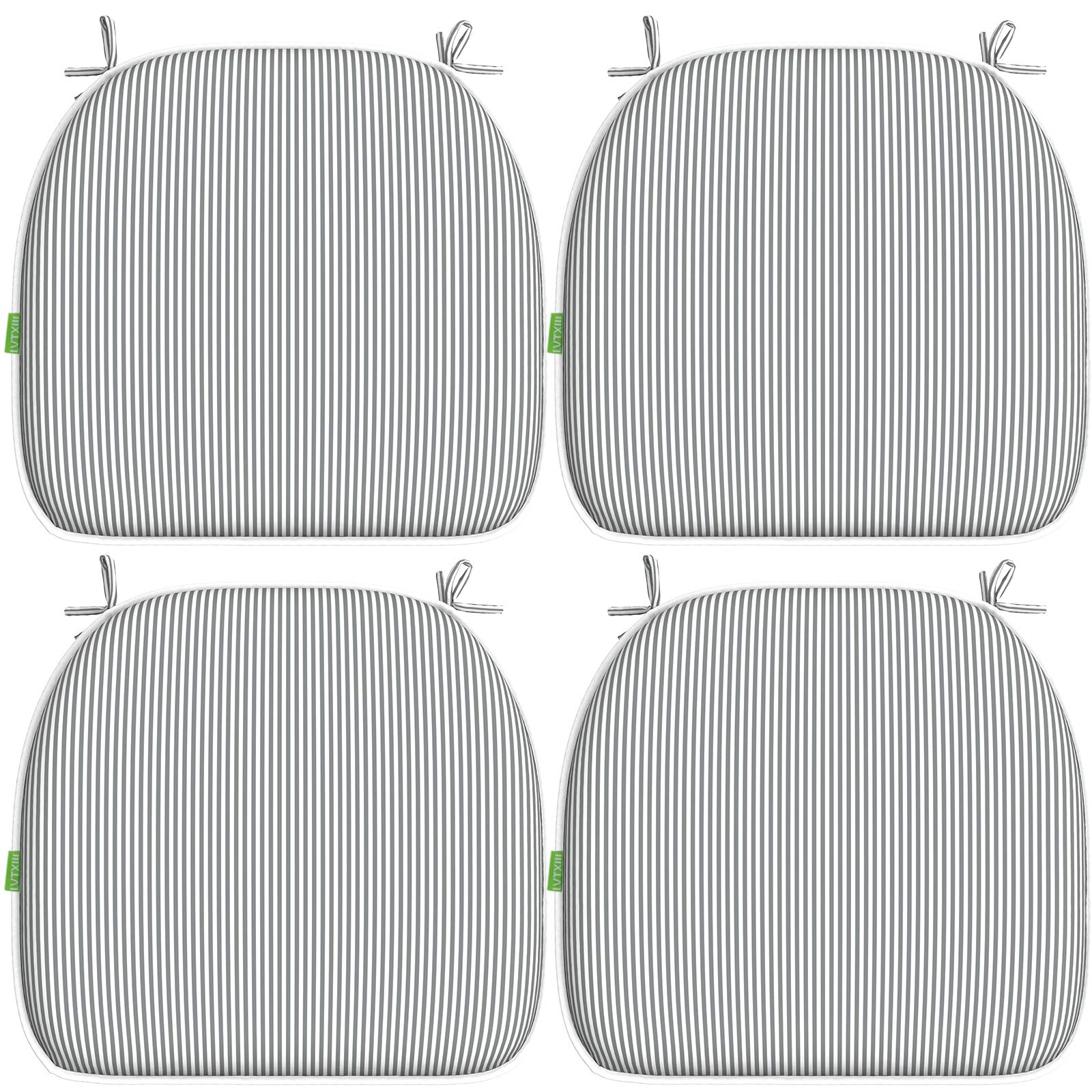 LVTXIII 16x17 Inch Indoor/Outdoor Chair Cushions with Ties - Waterproof Patio Seat Cushions Set of 4, Striped Grey - Perfect for Garden, Patio Furniture, Home & Office Decor (Durable & Comfortable)