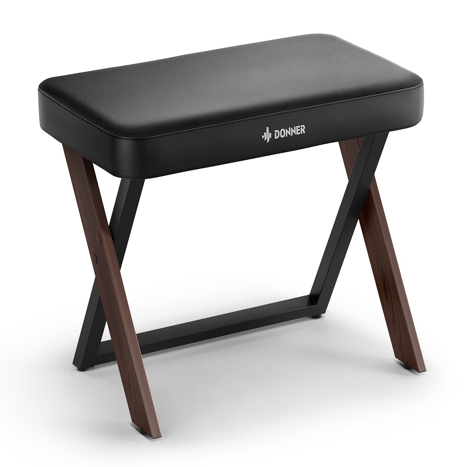 Donner DKB-300 Adjustable Piano Bench with Thick Padding - Sturdy Metal Keyboard Stool Chair with Comfortable Cushion in Walnut Wood Finish - Perfect for Home, Studio & Music Practice Sessions