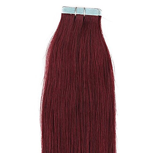 18 Inch Tape-in Hair Extensions 100g 40pcs - Real Human Remy Hair, Silky Straight, #99J Burgundy Red Wine - Glue-in Extensions for Volume & Length (Perfect for Weddings, Parties & Daily Styling)