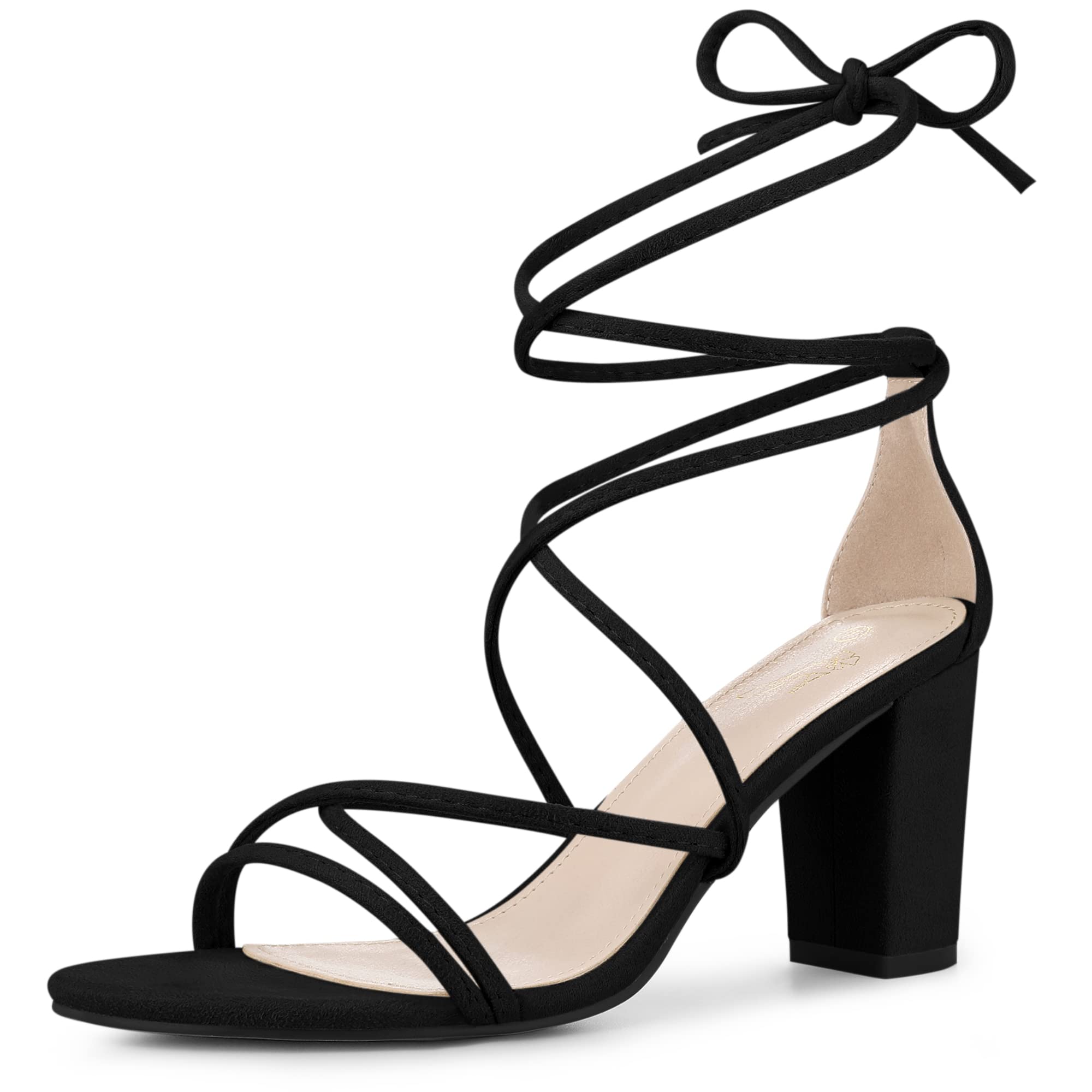 Perphy Women's Chunky Heel Strappy Sandals - Lace Up High Heels for Parties, Weddings & Date Nights | Comfortable Dress Shoes for Evening Events