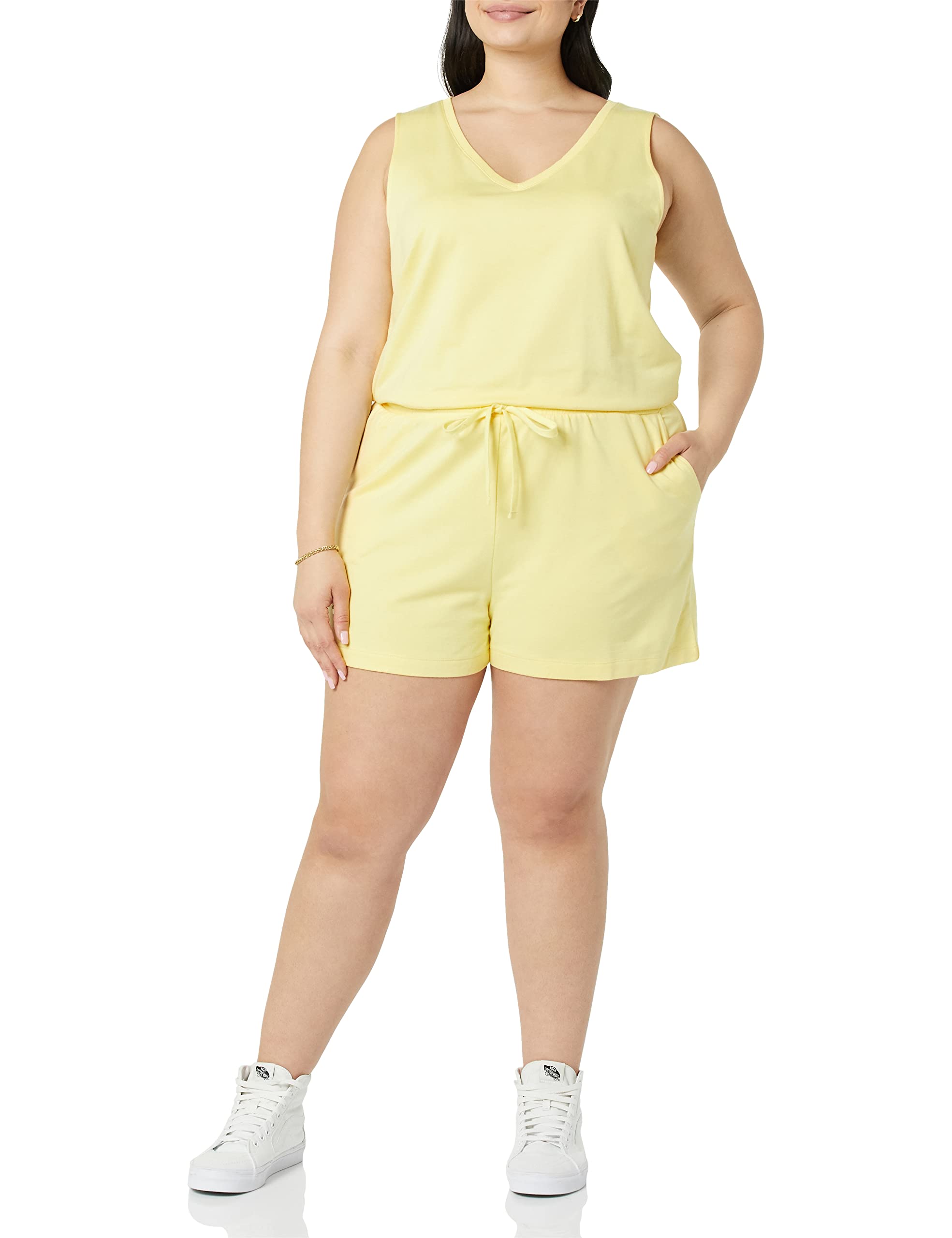 Amazon Essentials Women's Studio Terry Fleece Romper - Soft Lounge Jumpsuit for Women, Cozy Fleece Pajama Romper with Pockets | Perfect for Sleepwear, Loungewear & Relaxing at Home