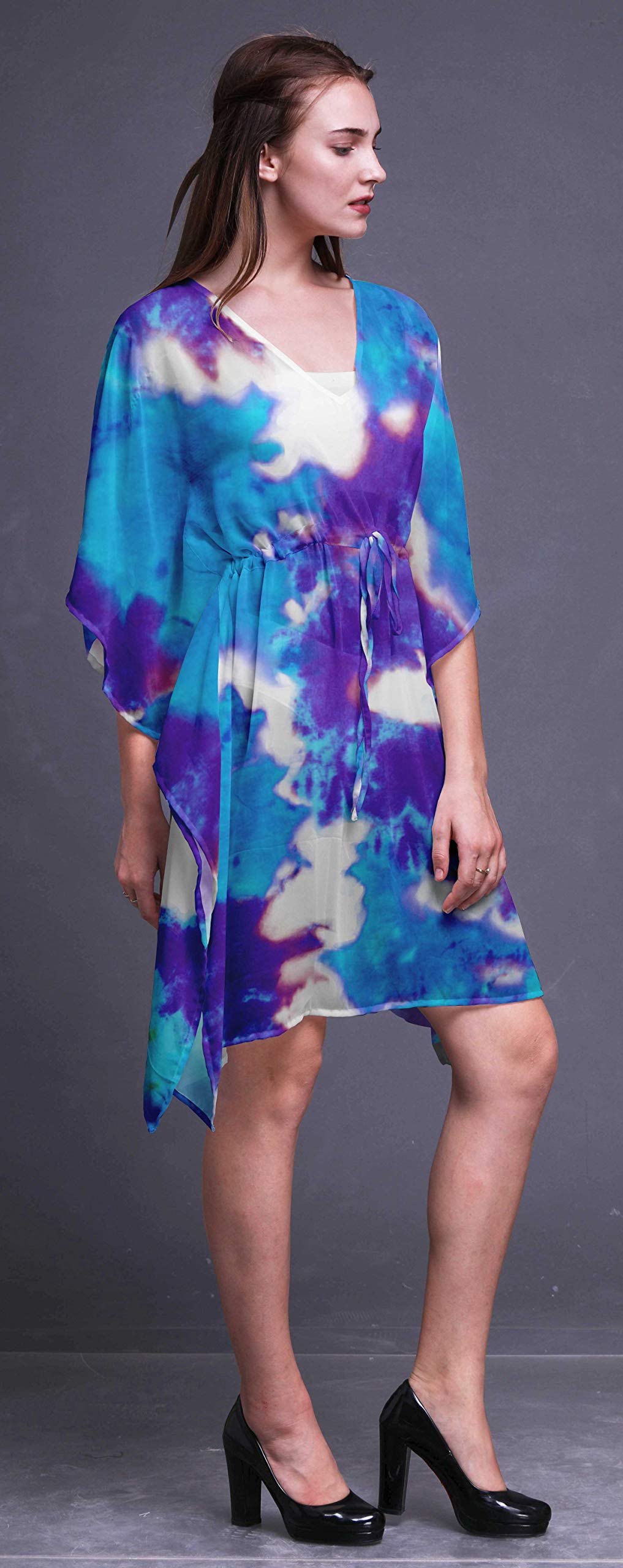 Bimba Women's Short Caftan Midi Dress - Beach Cover Up, Swimwear Wrap, Boho Summer Dress for Pool, Vacation & Resort Wear