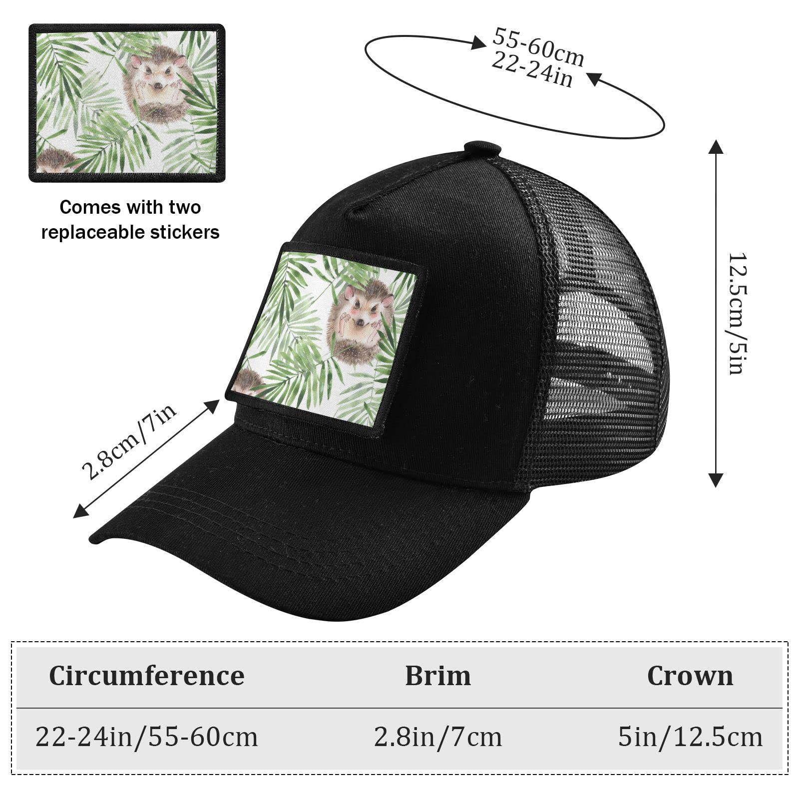 Sinestour Hedgehog & Leaves Baseball Cap - Low Profile Army Military Hat for Men & Women - Black Unisex Adjustable Cap for Outdoor, Hiking, and Casual Wear