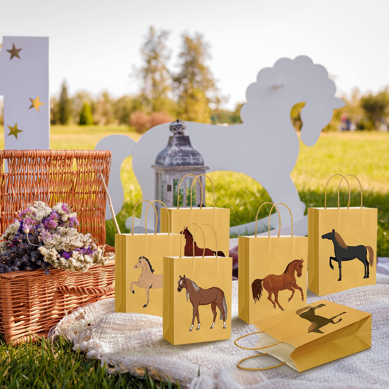20 Pcs Horse Themed Party Favor Bags with Handles - Western Cowgirl Cowboy Birthday Party Supplies, Horse Racing Event Treat Bags for Candy & Goodies | Perfect for Birthday Parties, Baby Showers & Equestrian Events