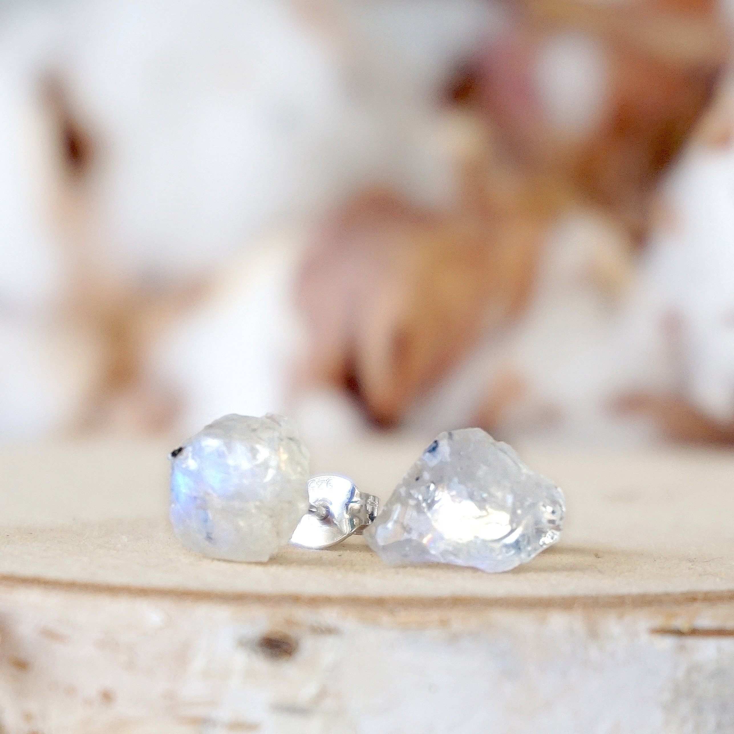 Rainbow Moonstone Stud Earrings for Women - Hypoallergenic Post Earrings for Everyday Wear & Special Occasions