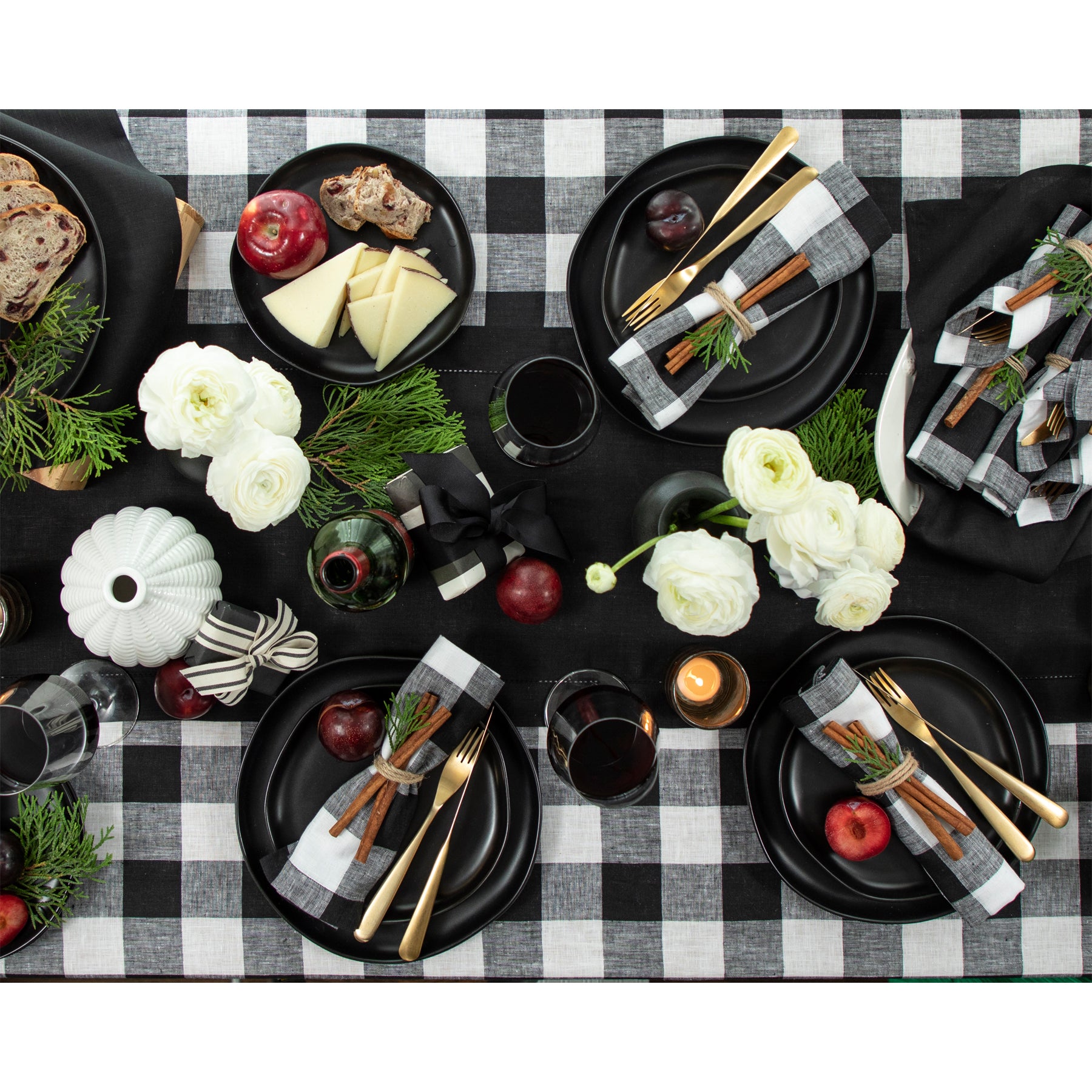 Buffalo Check Tablecloth - Red and Black Plaid Cotton Fabric for Dining Table - Perfect for Thanksgiving, Christmas, and Holiday Decorations