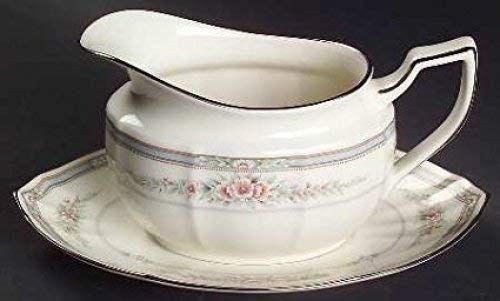 NORITAKE ROTHSCHILD Porcelain Gravy Boat with Stand - Elegant 2-Piece Serving Set for Thanksgiving Dinner & Holiday Entertaining