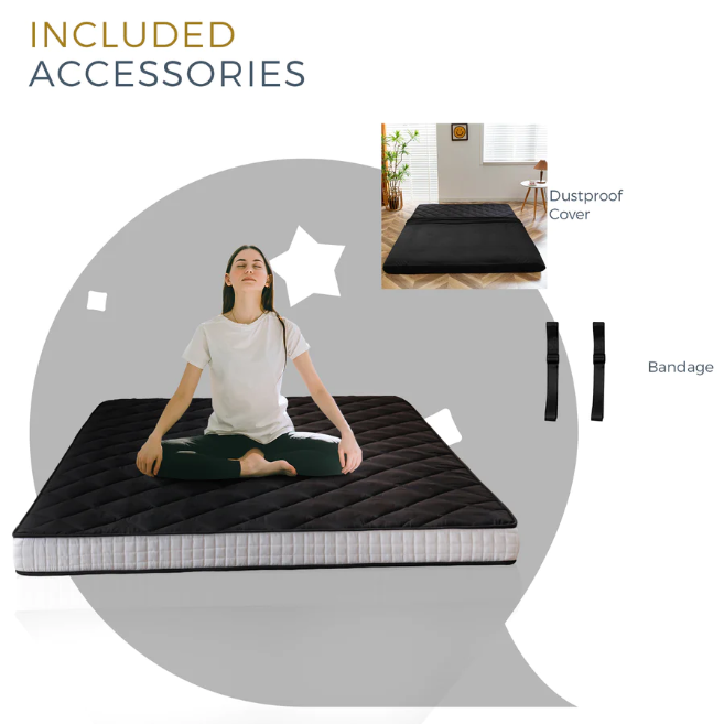 MAXYOYO Extra Thick Foldable Japanese Floor Mattress - Black | Comfortable Futon for Guest Bed, Camping & Small Space Living