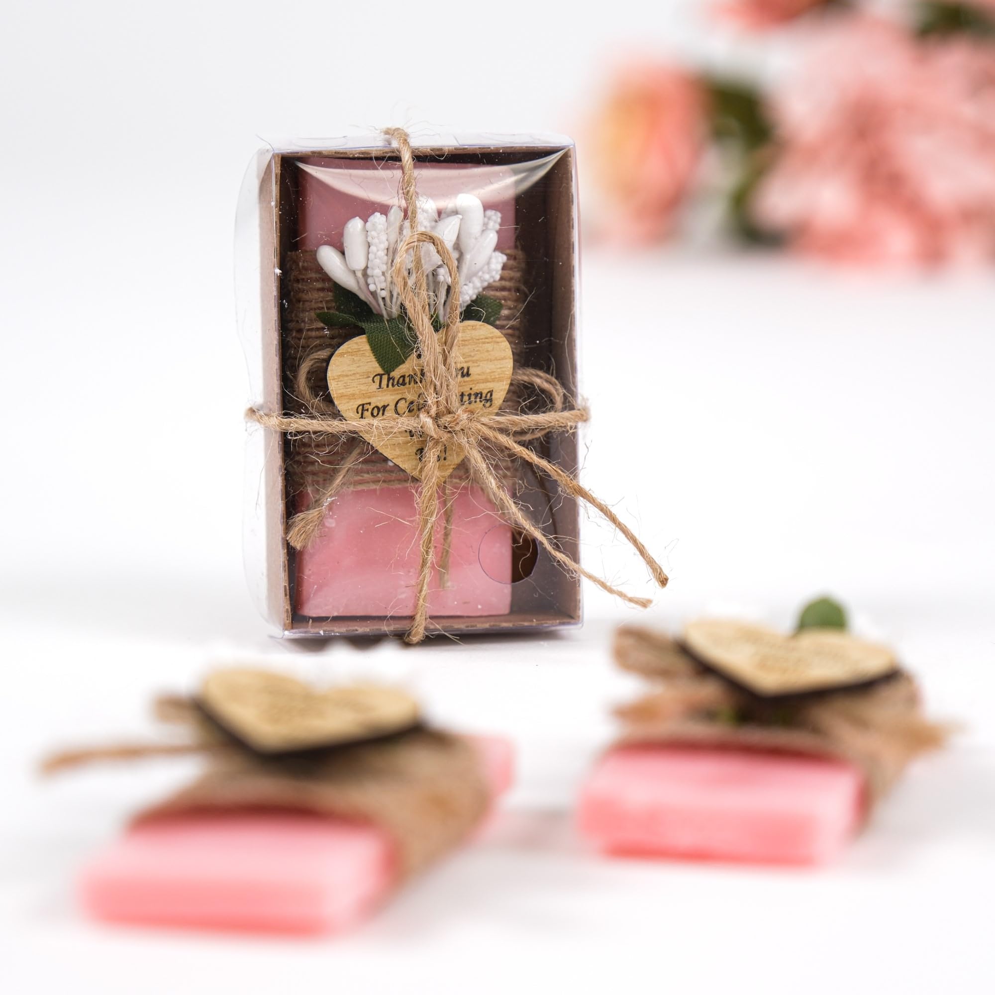 HTF Pack of 10 Handmade Rose Scented Mini Soap Wedding Gifts - Bridesmaid Gifts, Bridal Shower Favors, Engagement Party Favors, Wedding Decorations - Perfect for Guest Favors, Wedding Party Gifts & Romantic Home Decor (Pink)