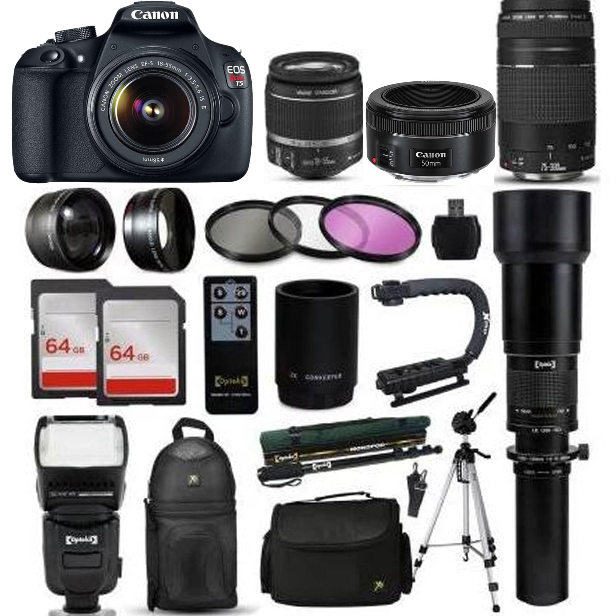 Canon EOS Rebel T5/2000D/4000D DSLR Camera Bundle with 18-55mm Lens, 50mm f/1.8 STM Lens & 75-300mm III Lens + 128GB SD Card - Perfect for Photography Beginners, Travel & Portrait Shooting