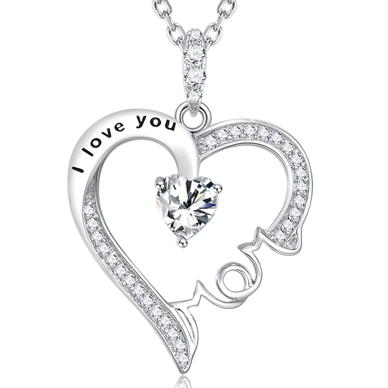 Birthstone Necklace for Mom - April & May Simulated Diamond & Emerald 925 Sterling Silver Heart Pendant Jewelry | Perfect Birthday Gift for Wife, Mother's Day Present, Women's Fashion Accessory