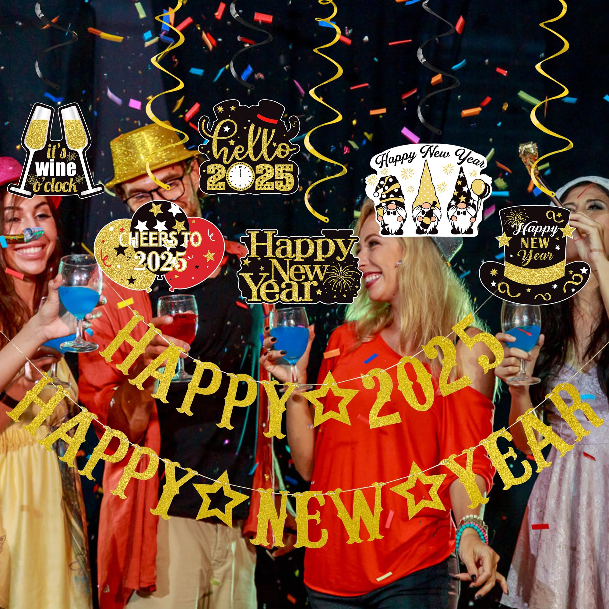 2025 Happy New Year Gold Glitter Banner - NYE Party Decorations for New Year's Eve Celebration, Countdown & Festive Home Decor