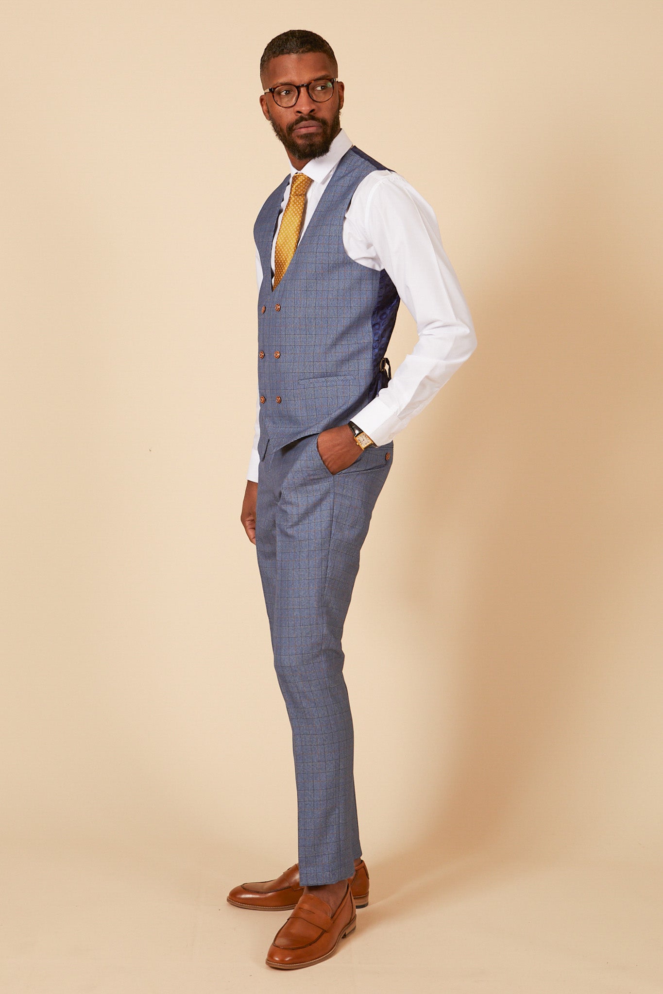 LEE GEORGE Men's Light Blue Double Breasted Formal Waistcoat Vest for Wedding, Business & Office Wear - Slim Fit Suit Vest for Groom & Professionals