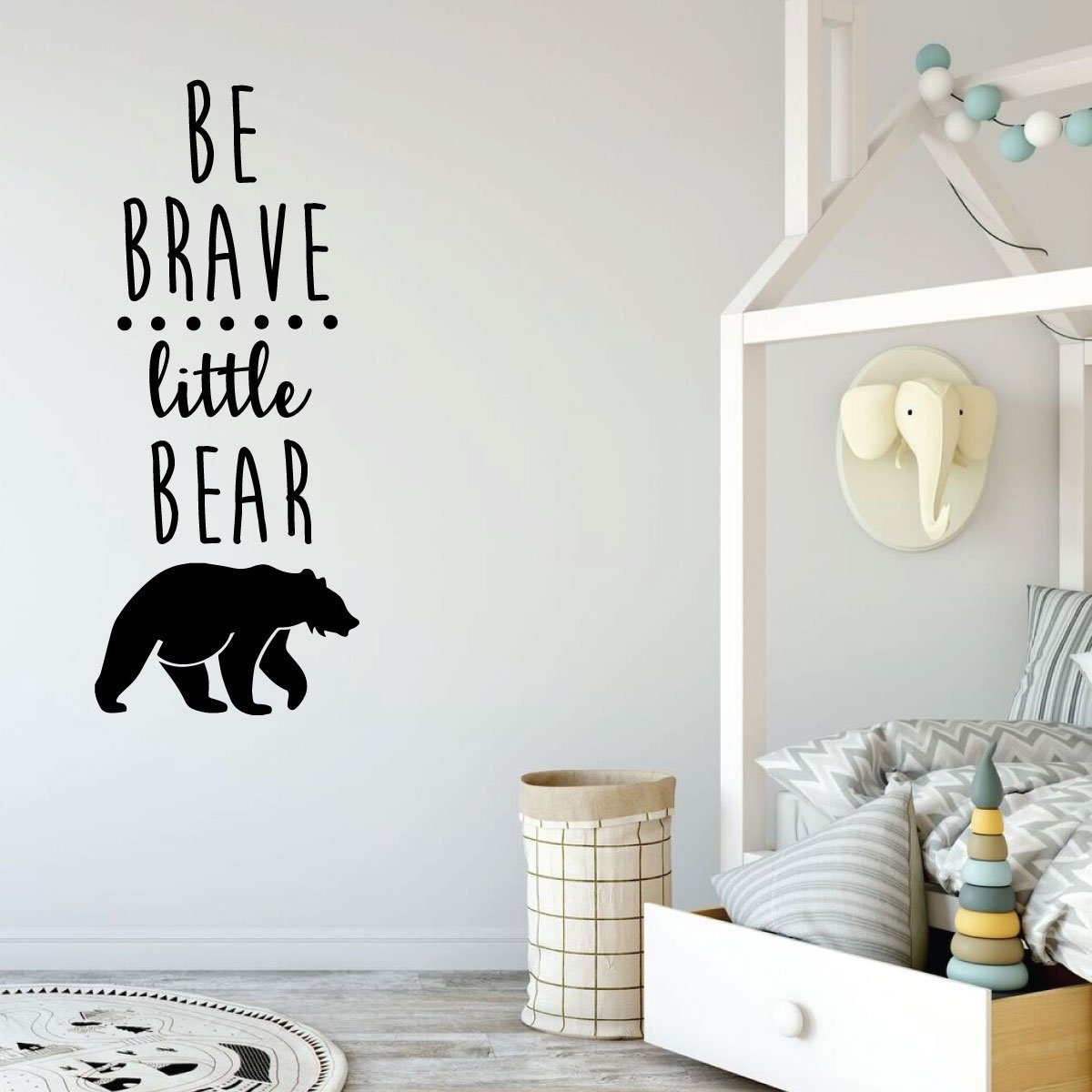 Be Brave Little Bear Wall Decal - Inspirational Vinyl Sticker for Kids Room, Nursery & Playroom Decor | Motivational Quote Silhouette Art for Children's Bedroom Wall