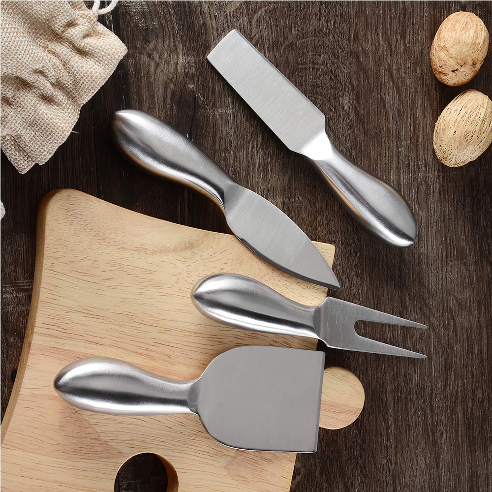 4-Piece Stainless Steel Cheese Slicer Set - Kitchen Slicer, Colander & Serving Utensils for Buffet, Party & Home Use (Durable Cutlery for Cheese, Fruits & Charcuterie)