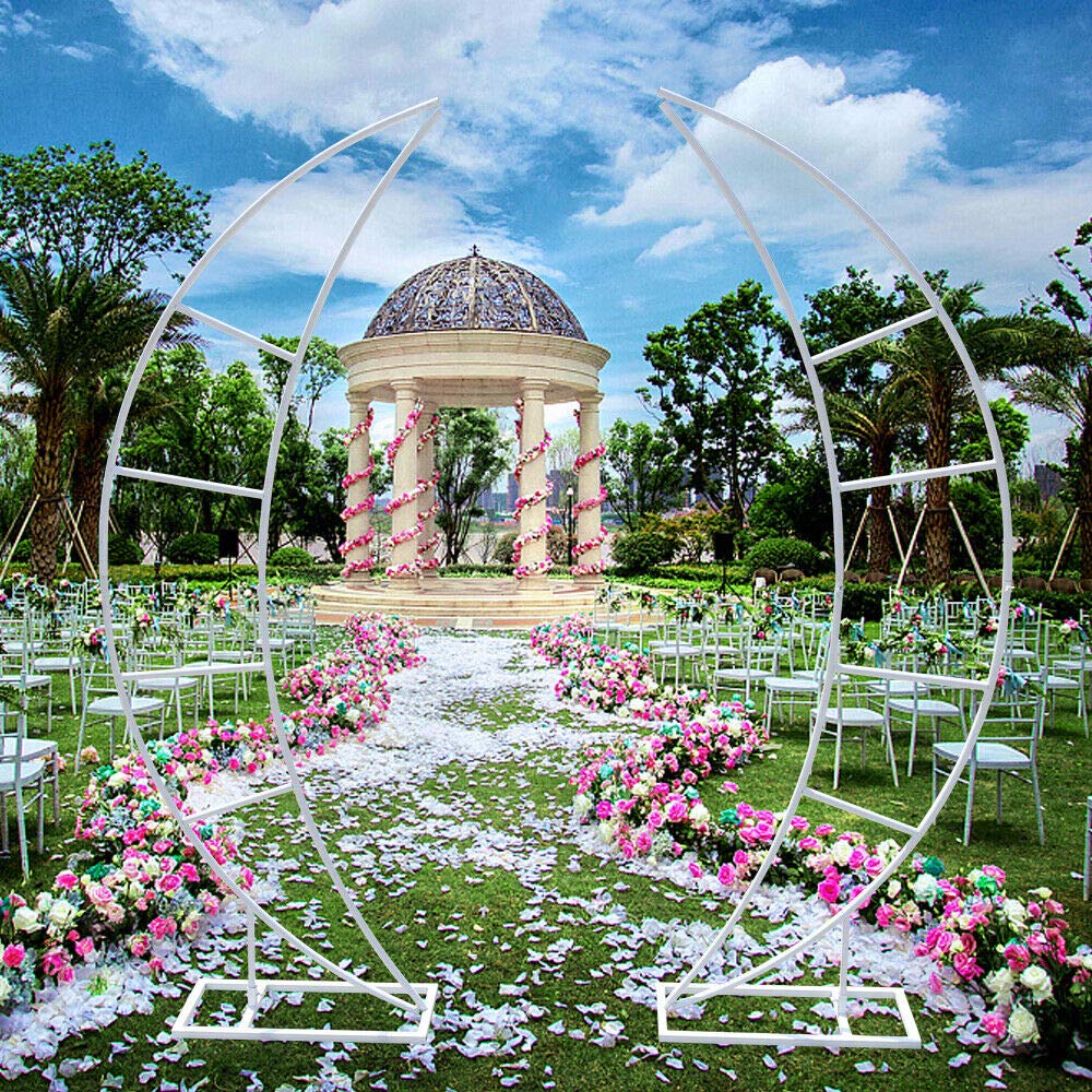 2-Piece 6.7Ft White Crescent Moon Wedding Arch Backdrop Stand - Elegant Ceremony Archway for Wedding Decorations, Party Flower Backdrop Frame (Perfect for Outdoor/Indoor Weddings, Vow Renewals & Photo Shoots)