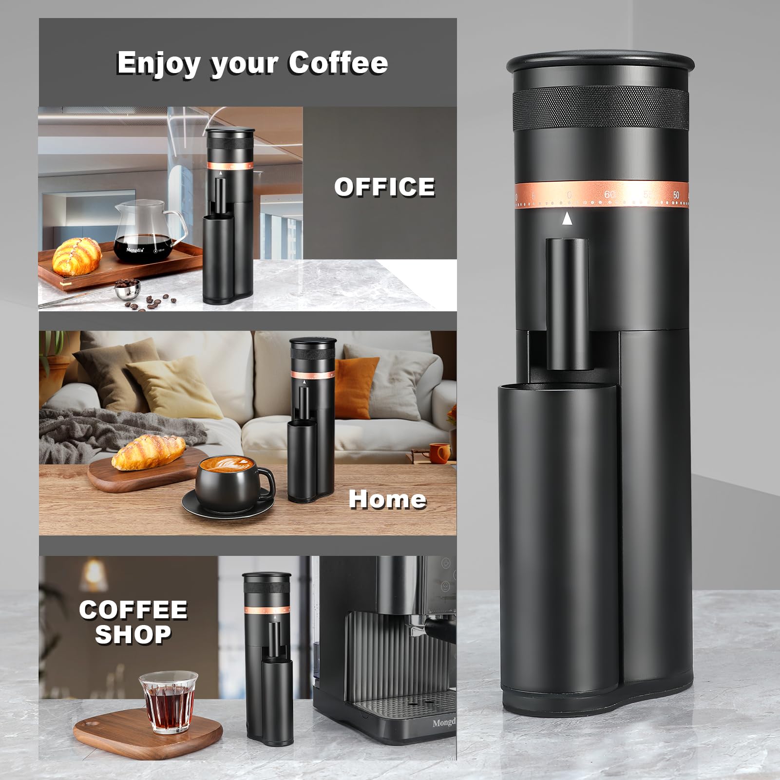 Premium Mongdio Single Dose Electric Coffee Grinder - 60 Adjustable Settings for Espresso & Brewing - Aluminum Bean Grinder with LCD Display (Black) - Perfect for Home Baristas & Coffee Shops