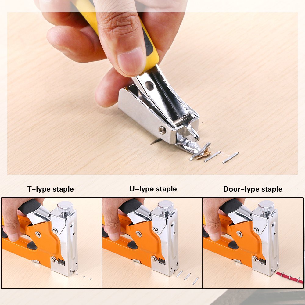 Swpeet 3-in-1 Heavy Duty Staple Gun Kit with Staple Remover & 500 Staples - Carbon Steel Hand Operated Tacker Tool for Upholstery, Carpentry, Furniture Repair & Home DIY Projects | Perfect for Upholstering Chairs, Installing Insulation & Crafting Woodwork