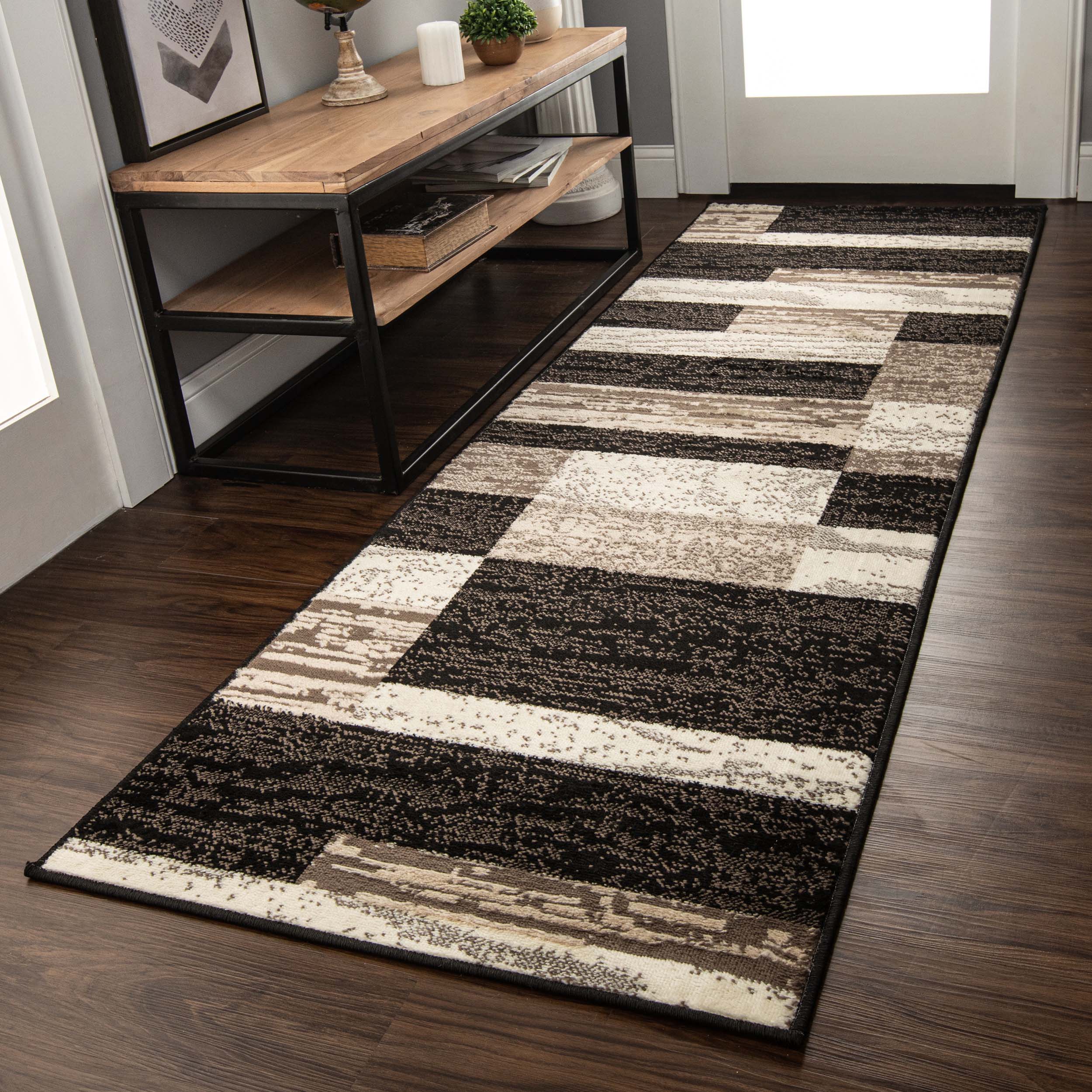 Stylish Rockwood Contemporary Geometric Patchwork Area Rug - Non-Slip Indoor Runner for Living Room, Bedroom & Office Decor