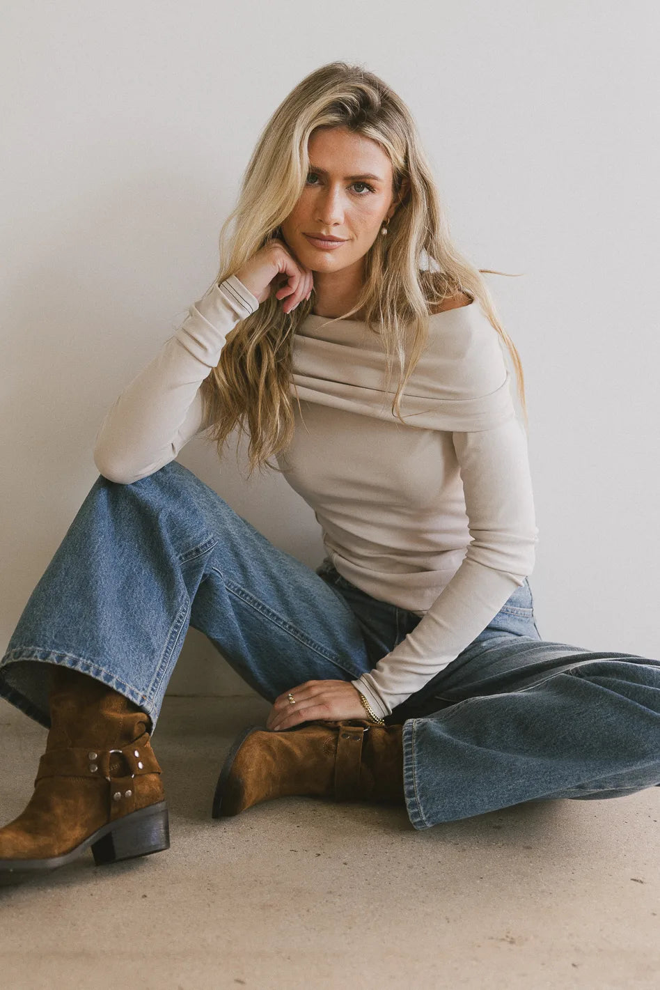 Jessica Bardot Women's Elegant Bone-Colored Blouse - Perfect for Office Wear, Casual Outfits & Special Occasions