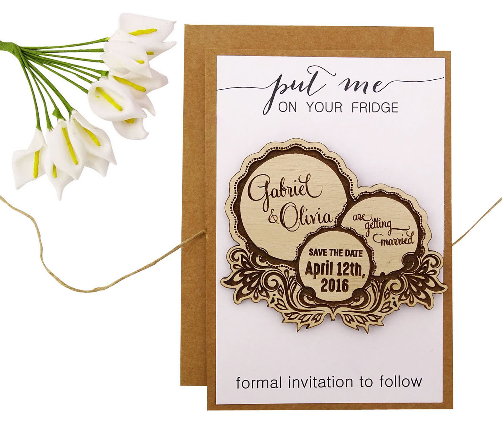 Personalized Wedding Save The Date Cards - Set of 50 Rustic Engraved Wood Magnets with Envelopes | Unique Wedding Announcements for Couples, Bridal Showers & Destination Weddings