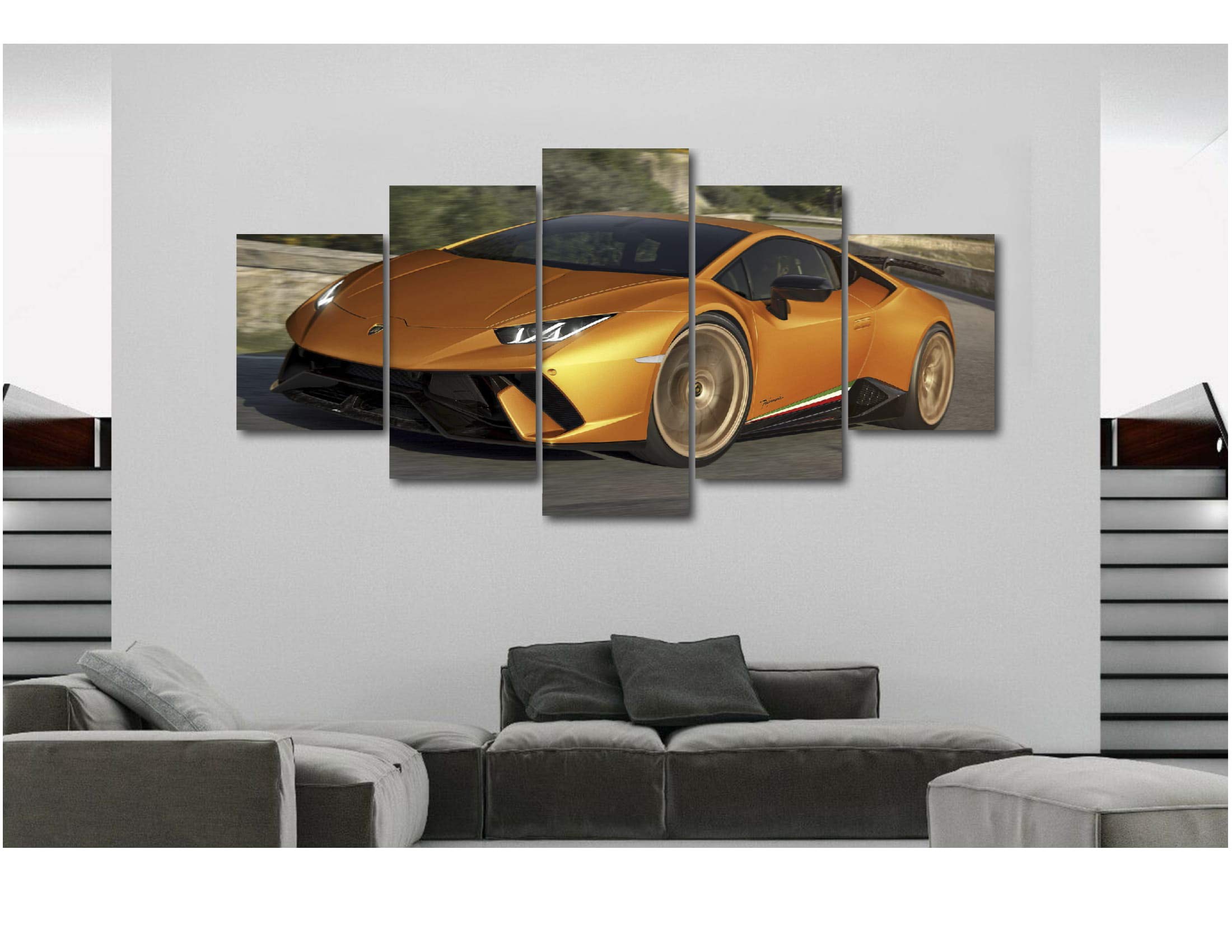 5-Piece Luxury Canvas Wall Art - Sports Cars & Supercar Collection (Lamborghini Huracan #2) - Modern Home & Office Decor for Car Enthusiasts - Perfect for Living Room, Man Cave, Garage or Gift Idea