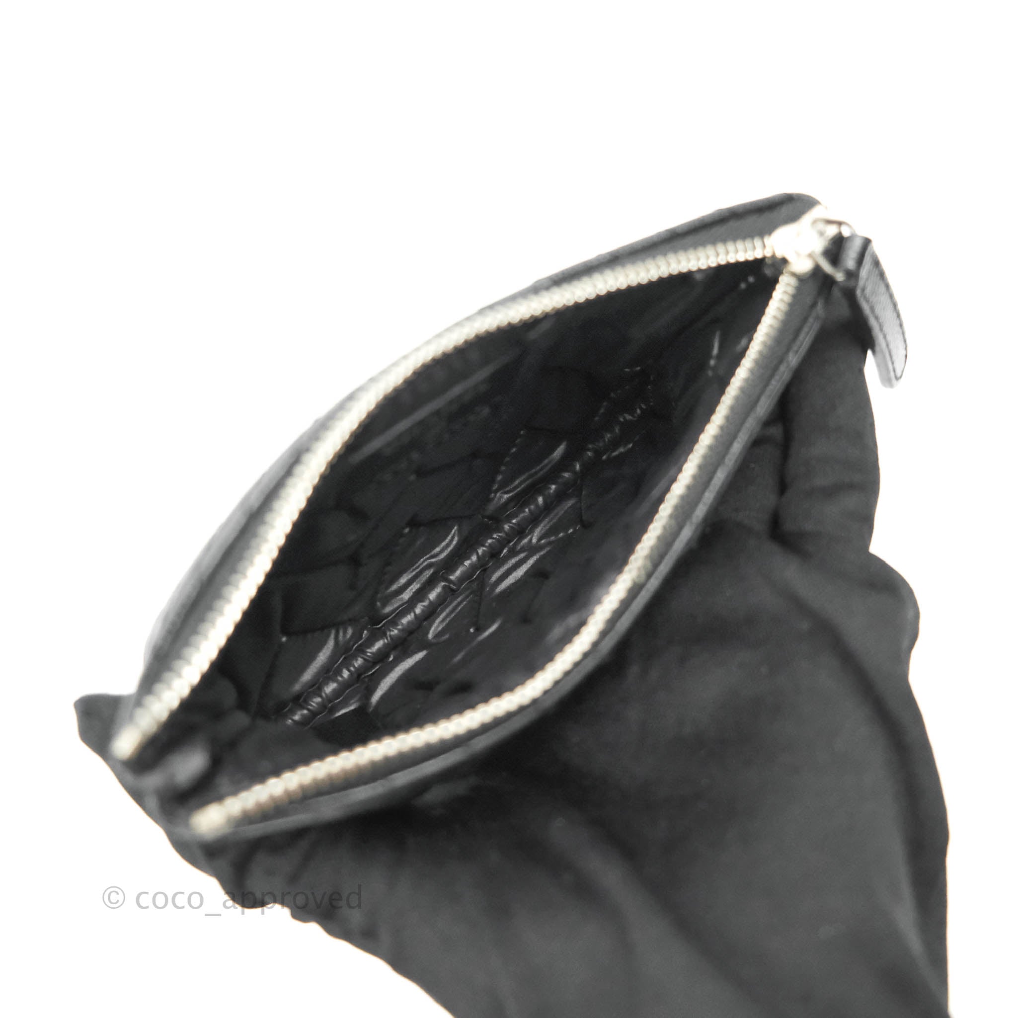 Chanel Chevron Mini O Case Black Caviar Leather with Silver Hardware - Luxury Crossbody Bag for Women, Perfect for Evening Out & Special Occasions
