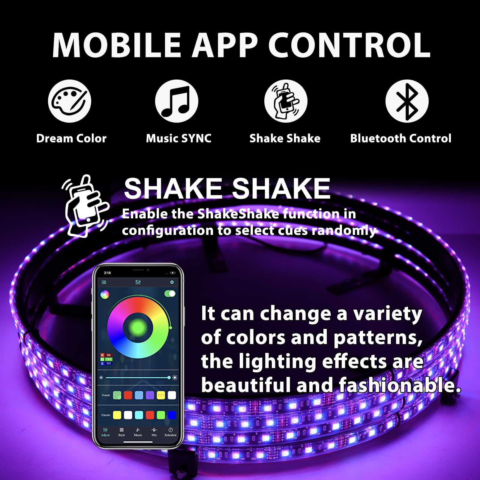 4PCS 17.5inch RGB LED Wheel Rim Lights with Bluetooth & Remote Control - Multi-Color Wheel Ring Light Kit with Turn Signal & Braking Function for Pickup Trucks, SUVs & Cars (17.5inch) - Enhance Night Driving Safety & Customize Your Ride's Style