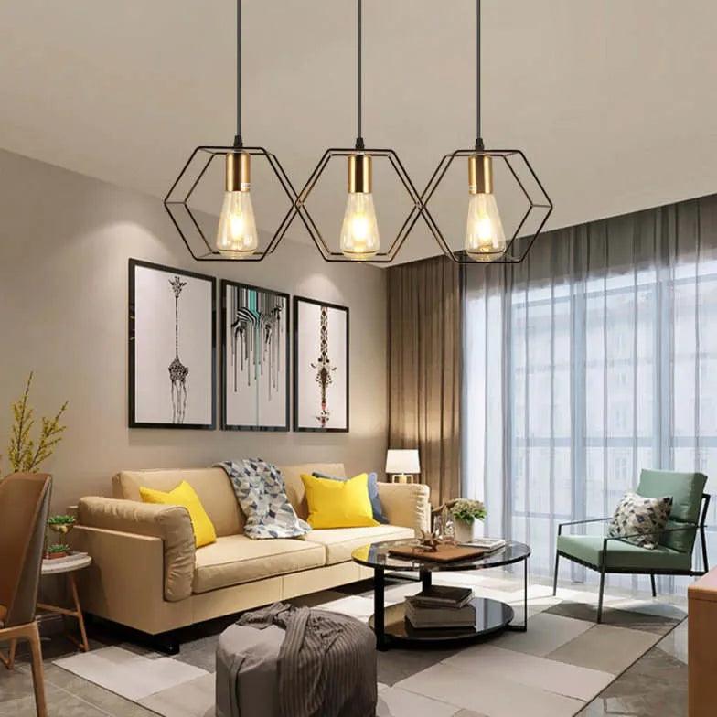 Hexagonal Black Industrial Pendant Light with 3 Lights - Modern Farmhouse Ceiling Fixture for Kitchen, Dining Room, or Living Room