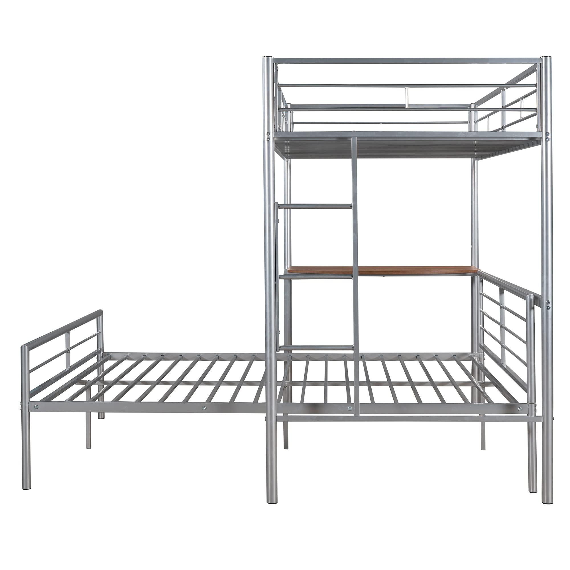 Harper & Bright Designs Twin Over Full Bunk Bed with Study Desk - Metal Bunk Bed for Kids & Teens - Converts to Loft Bed or Platform Bed - Space Saving Bedroom Furniture for Small Rooms - Silver Finish (New)