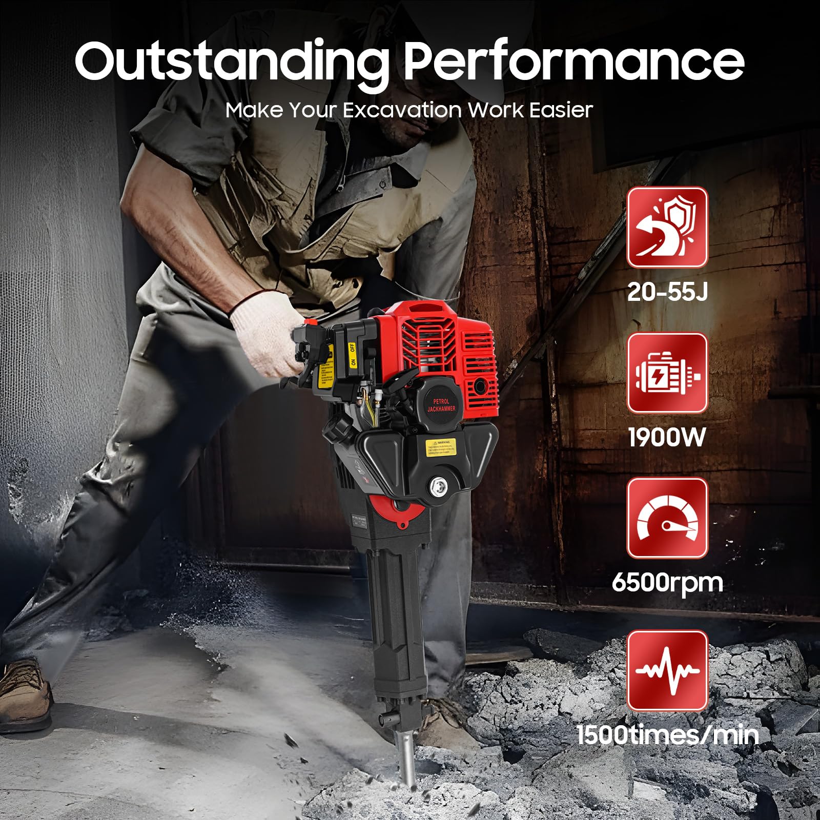 52CC Gas Powered Handheld Trencher Digger Machine - 2-Stroke Portable Tree Planting Shovel with 3 Interchangeable Heads for Gardening, Farming & Landscaping | Ideal for Digging Holes, Planting Trees & Excavating in Gardens, Farms & Outdoor Spaces
