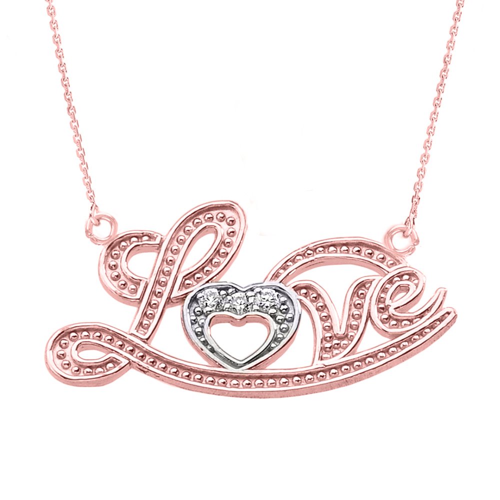 14K Rose Gold Diamond Accent Love Script Necklace for Women - Elegant Valentine's Day Gift, Anniversary Present, Romantic Jewelry for Her