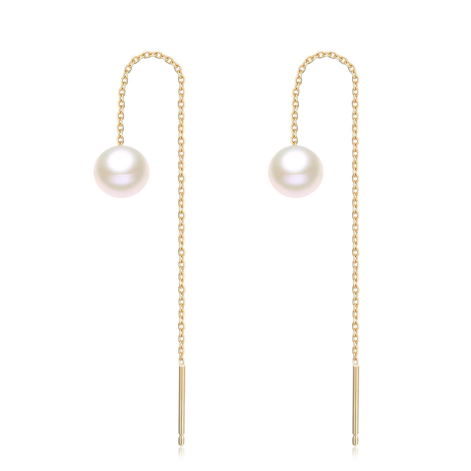 14K Real Gold Threader Drop Earrings for Women - Yellow Gold Pearl, Opal & Ball Dangle Earrings | Elegant Love Jewelry for Girls & Teens | Perfect for Weddings, Parties & Special Occasions