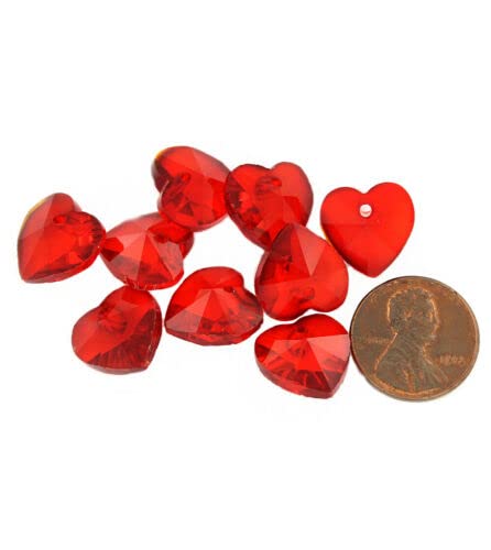 14mm Ruby Red Heart Glass Beads - Pack of 10 - DIY Jewelry Making Supplies for Necklaces, Bracelets & Craft Projects