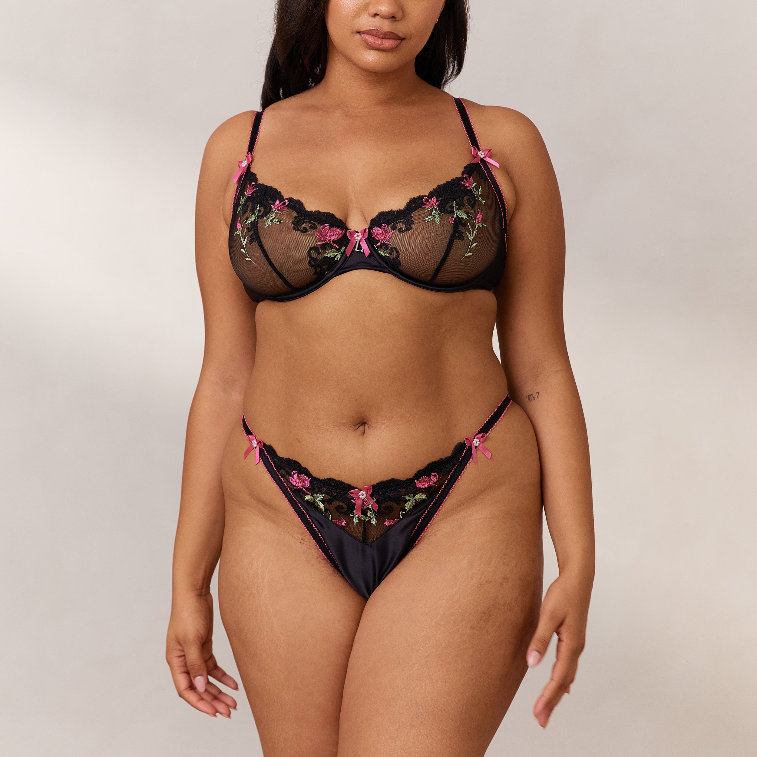 Bloom Embroidered Balcony Bra - Lace Underwire Push Up Bra for Women, Black | Perfect for Date Night, Special Occasions & Everyday Comfort
