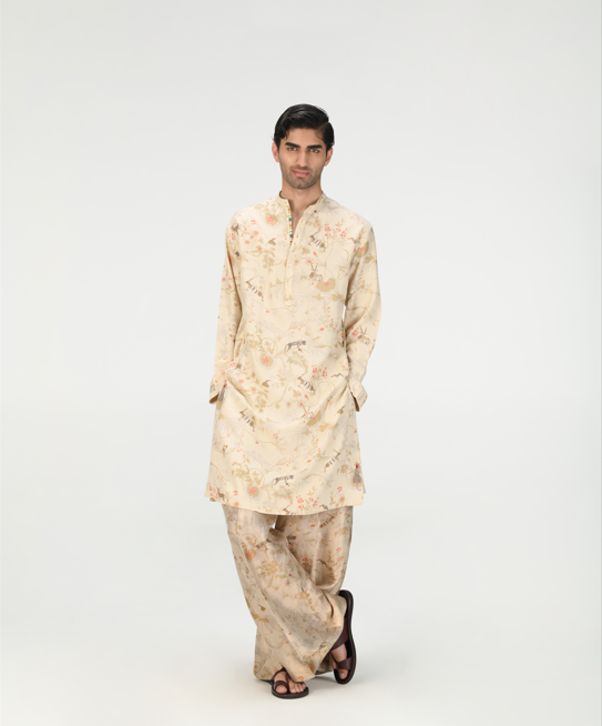 Bade Miyan Kurta Muga Satin Silk Ivory - Premium Indian Traditional Wear for Men - Perfect for Weddings, Festivals & Cultural Events