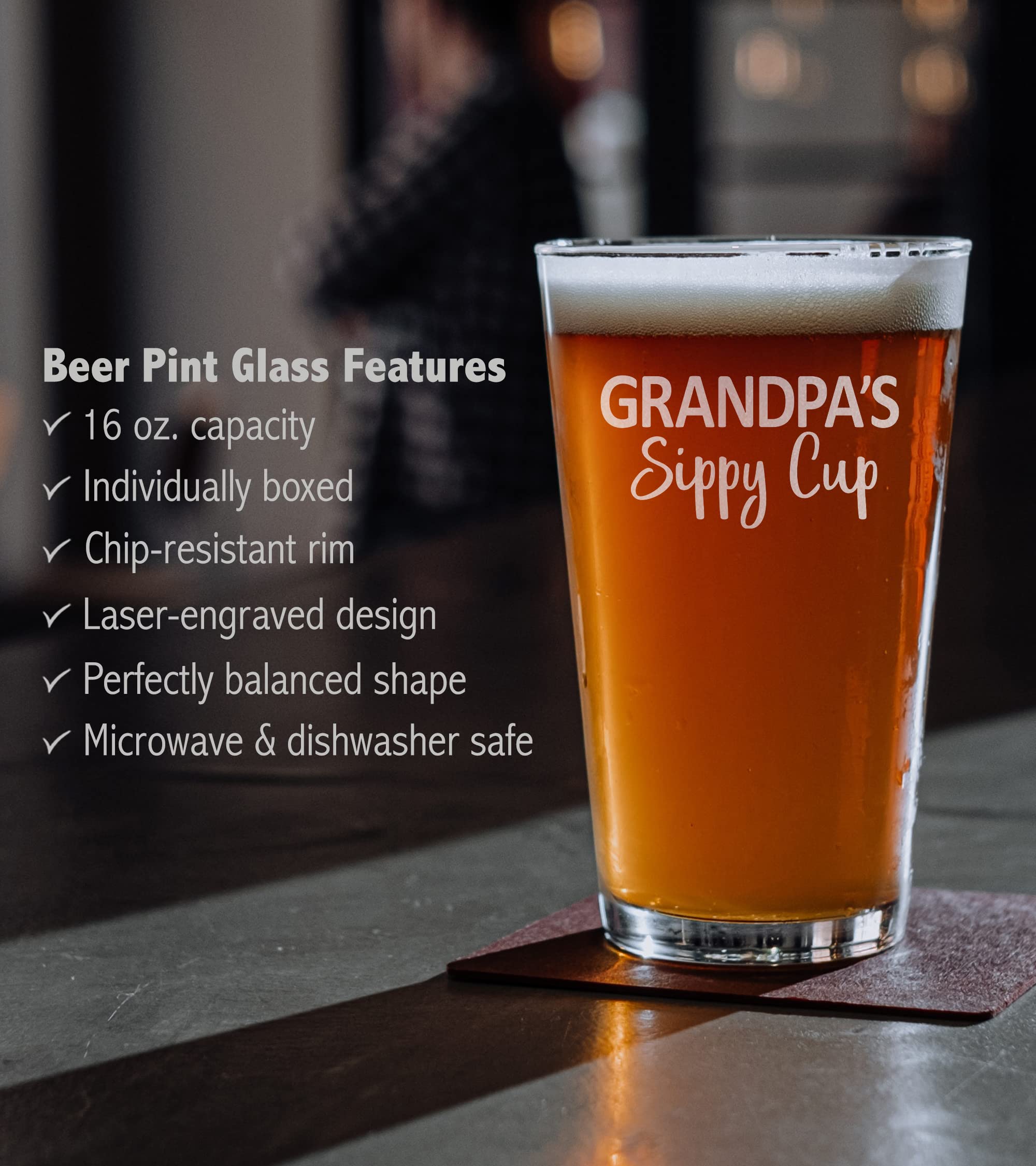 Grandpa's Sippy Cup Beer Pint Glass - Funny Gift for Dad, Uncle, Grandpa from Daughter, Son, Wife - Father's Day, Birthday, Retirement Gift - Perfect for Parties, BBQ, Man Cave & Beer Lovers