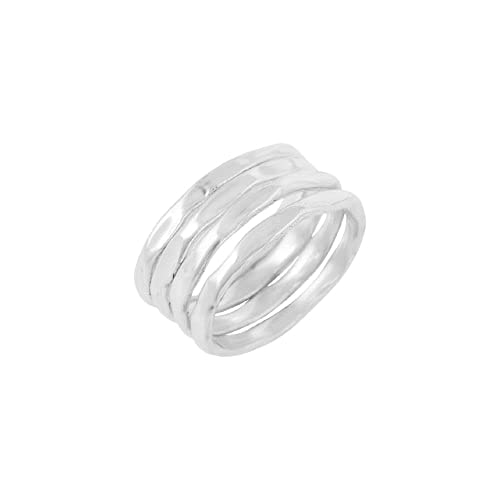 Sterling Silver Stacking Rings Set of 4 - Minimalist Stackable Rings for Women & Men - Handmade Hammered Smooth Silver Rings - Dainty Jewelry Gift for Her/Him - Perfect for Layering, Everyday Wear & Special Occasions