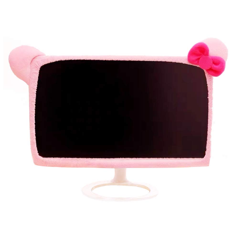 LINXTAR 20''-29'' Cat Ear Design Furry Kawaii Pink Monitor Dust Cover - Elastic Dustproof PC Tablet TV Screen Protector for Home Office Gaming Setup (Cute Desk Accessory)