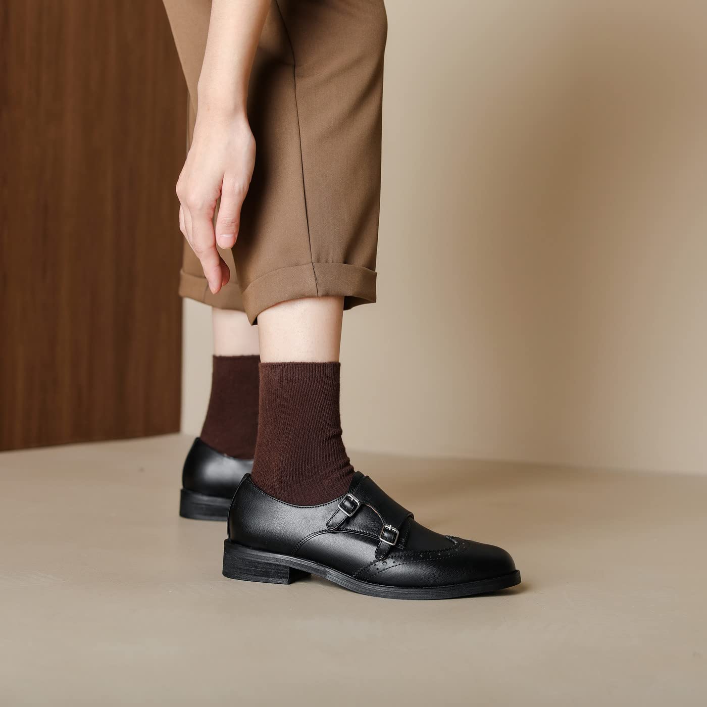 U-lite Women's Monk Strap Dress Shoes - Genuine Sheepskin Leather, Perforated Oxfords with Fashion Buckle for Business & Formal Occasions - Perfect for Office, Weddings and Special Events