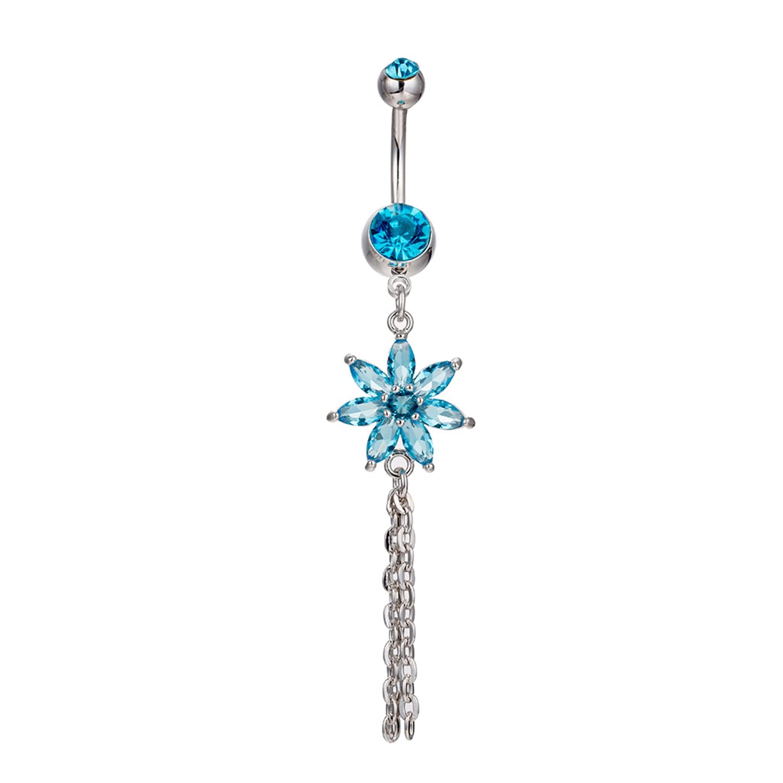 Stainless Steel Flower Tassel Belly Button Ring - Body Piercing Jewelry for Women | Navel Piercing, Belly Button Jewelry for Summer, Beach, Pool Parties