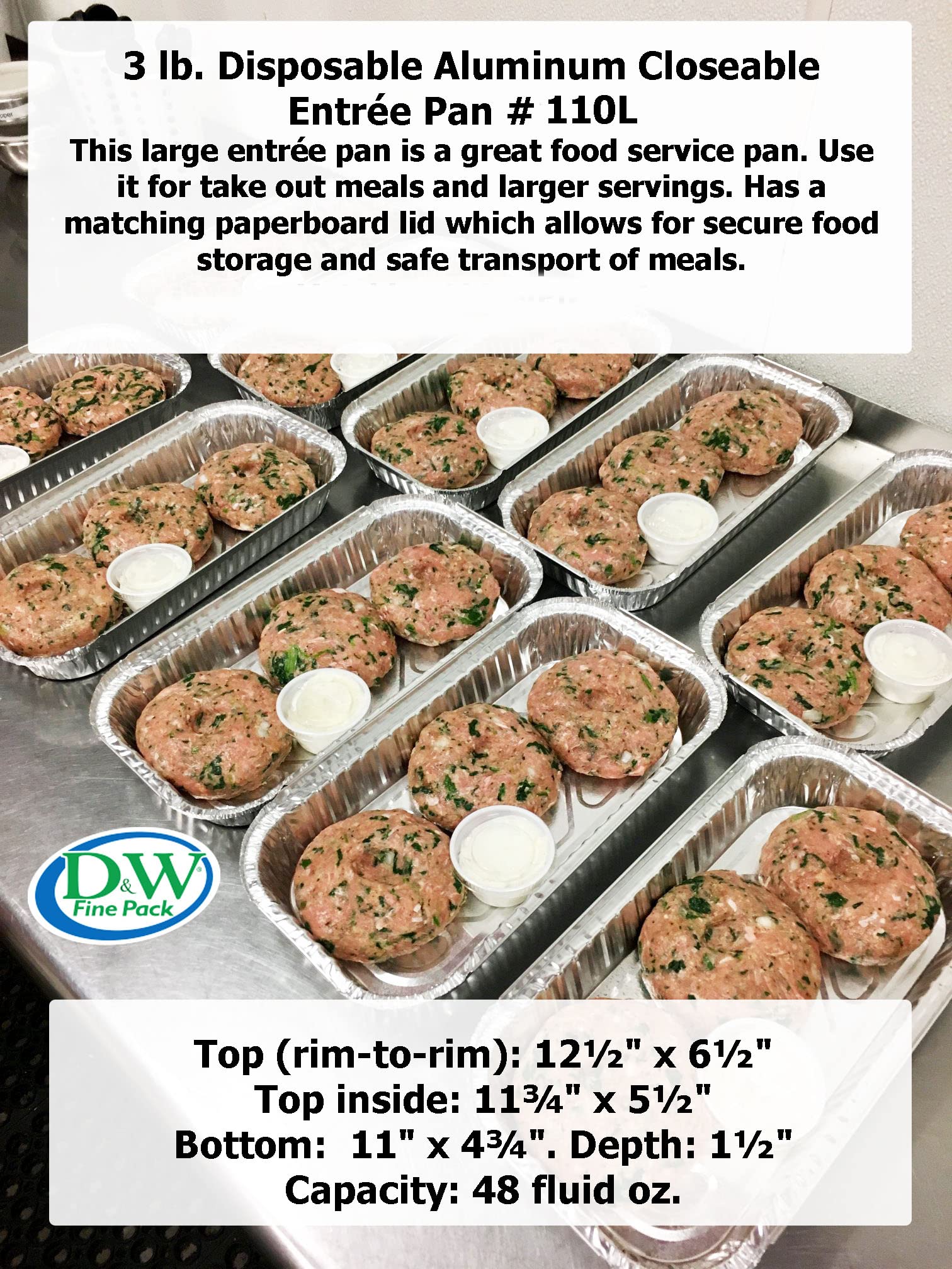 D&W Fine Pack 100-Pack Disposable Aluminum Foil Pans 3 lb (48 oz) with Board Lids - Oblong Food Storage Containers for Baking, Cooking, Meal Prep & Party Serving - Ideal for Restaurants, Catering & Home Use