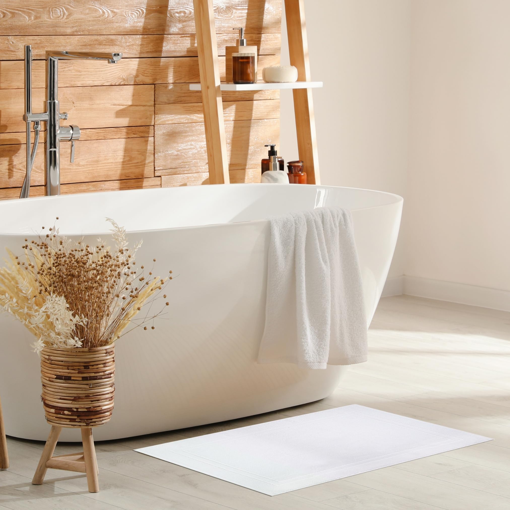 Luxury Cotton Bath Mats 2-Pack, 34x22 Inches - Super Absorbent Bathroom Towel Mats, Soft Floor Towels for Bath & Shower (Brilliant White) | Perfect for Spa-Like Bathroom Experience & Guest Bathrooms