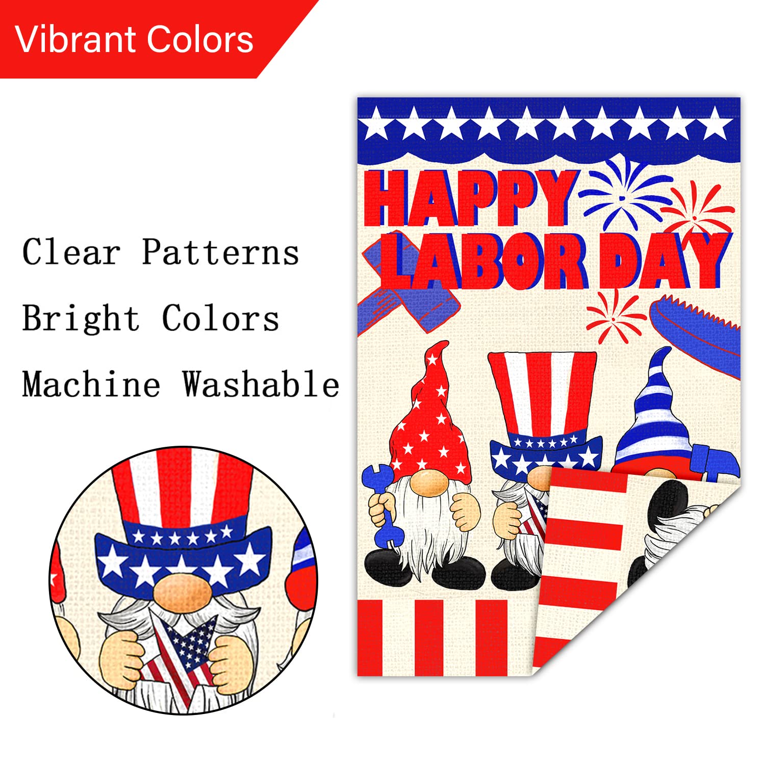 Louise Maelys Happy Labor Day Garden Flag - 12x18 Inch Double Sided Vertical Burlap Flag with Small Gnome Design - Outdoor Yard Decoration for Labor Day Celebrations, Housewarming Gifts & Seasonal Home Decor